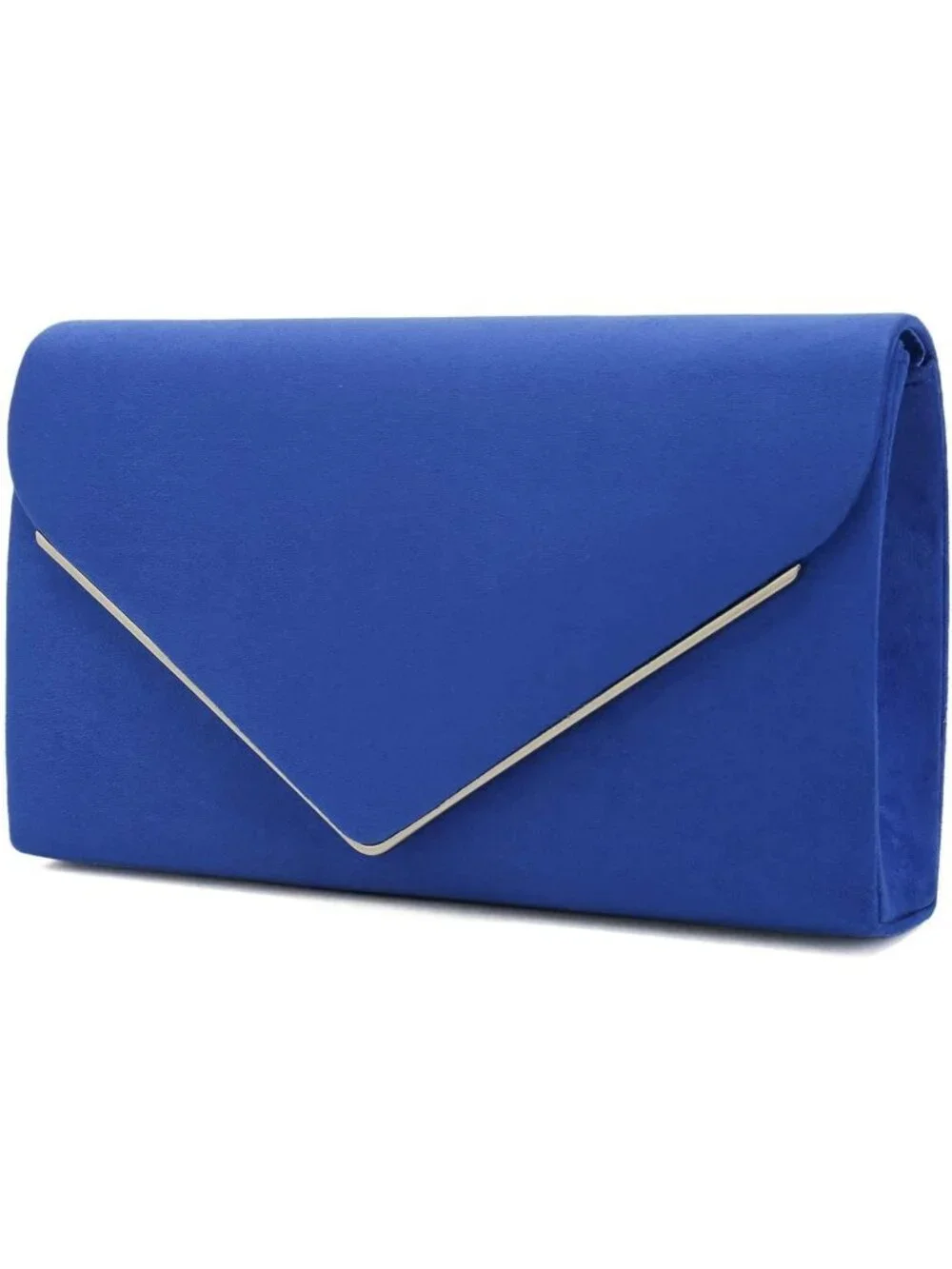 👜 Women's Royal Blue Faux Suede Clutch Bag Elegant Metal Binding Evening Purse